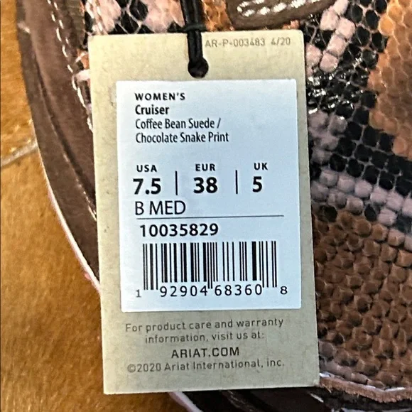 NWT Ariat® Ladies Snake Print and Coffee Bean Cruiser - Picture 2 of 9